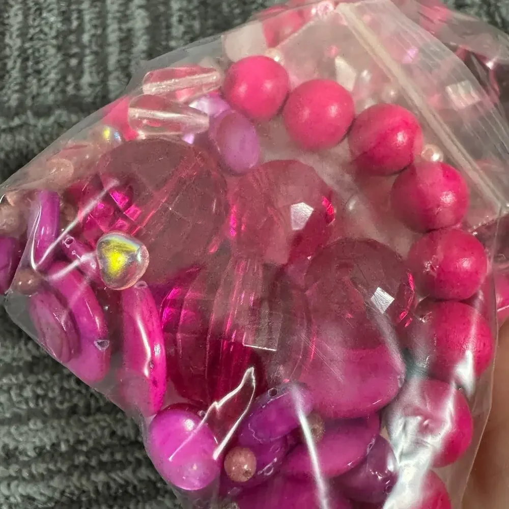 Pink Mixed Bead Lot – Hot Pink, Rose, and Pearl Assorted Beads for Jewelry
